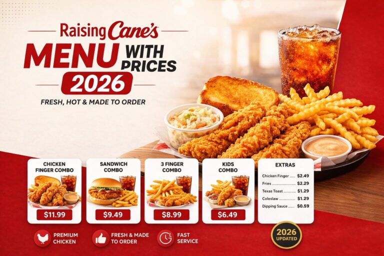 Raising Cane’s Menu With Prices 2026